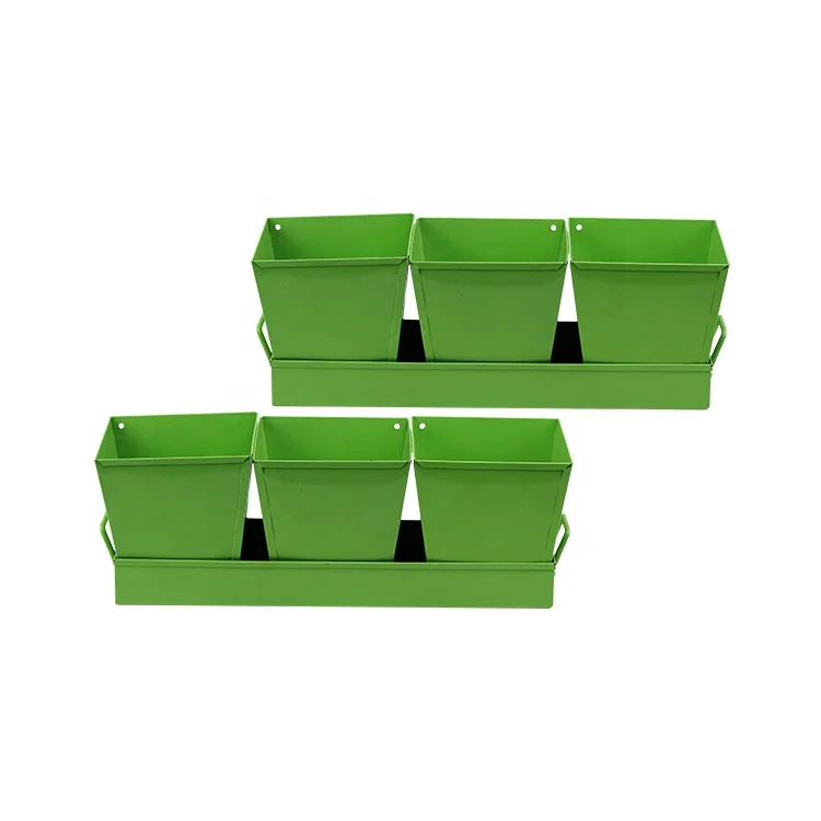BX зеленые мини металлические наборы 3 домашний квадратный цветочный горшок с подносом для сада и веранды