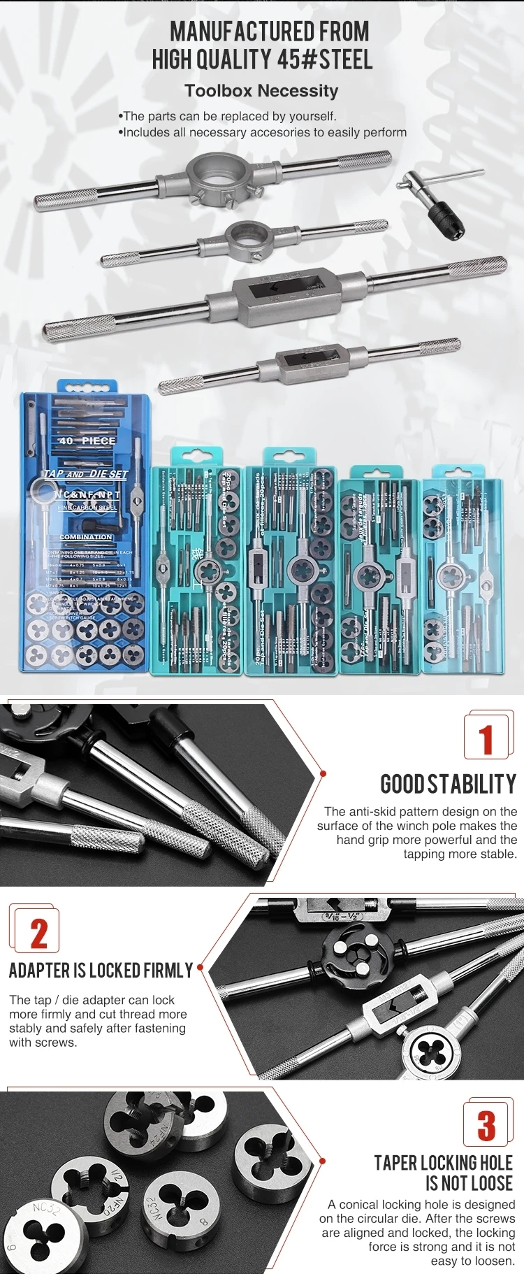 40pcsmetric Hardened Steel Combination Garage Tool Kit Tap And Die Set ...