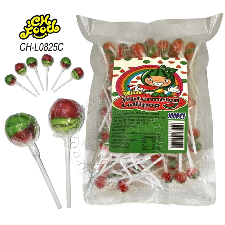 Big and Small Watermelon Shape Lollipop Packaging in Bottle and Bag Halal Pin Pop Ball Hard Candy Sweets Wholesale and OEM