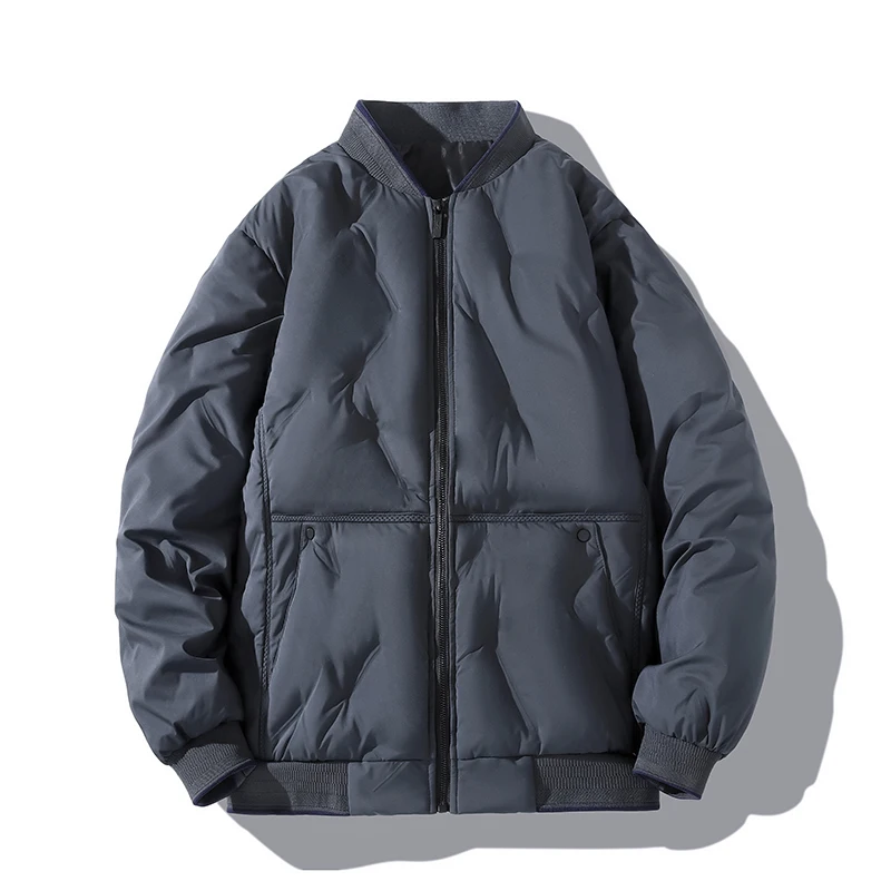 Unisex Poly Filled Winter Baseball Coat with Custom Trench Zip-up Collarless Plus Size Varsity Jacket men_voghion.com