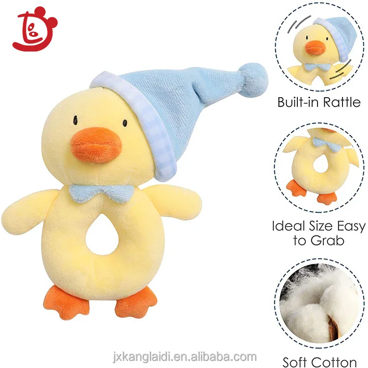 Оптовая продажа, желтая плюшевая утка, милые мягкие детские погремушки, игрушки для кровати