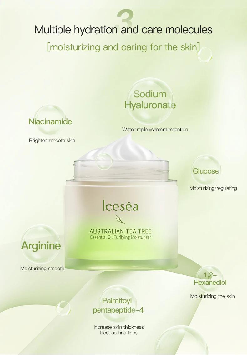 Private Label Icesea Moisturizing Tighten Australian Tea Tree Plant Extract Essential Oil Purifying Facial Face Cream Skin Care(pic6)