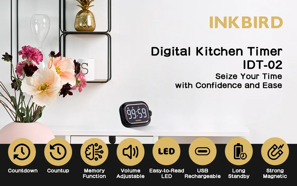 INKBIRD IDT-02 Digital Countdown Timer - Magnetic Kitchen Timer with ...