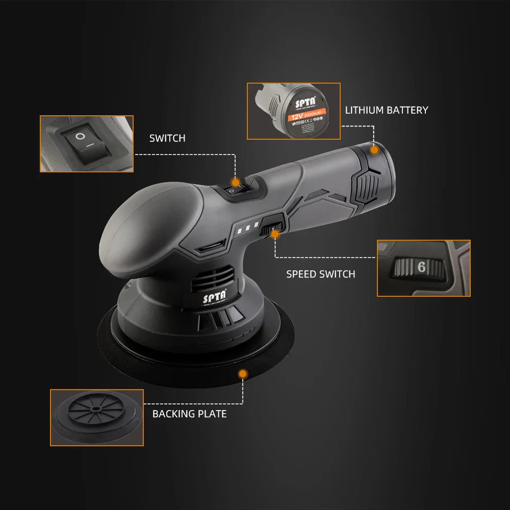 Беспроводная буферная машина SPTA, набор полировщика DA С 2 шт. батареями, полировщик с переменной скоростью, набор для полировки воском