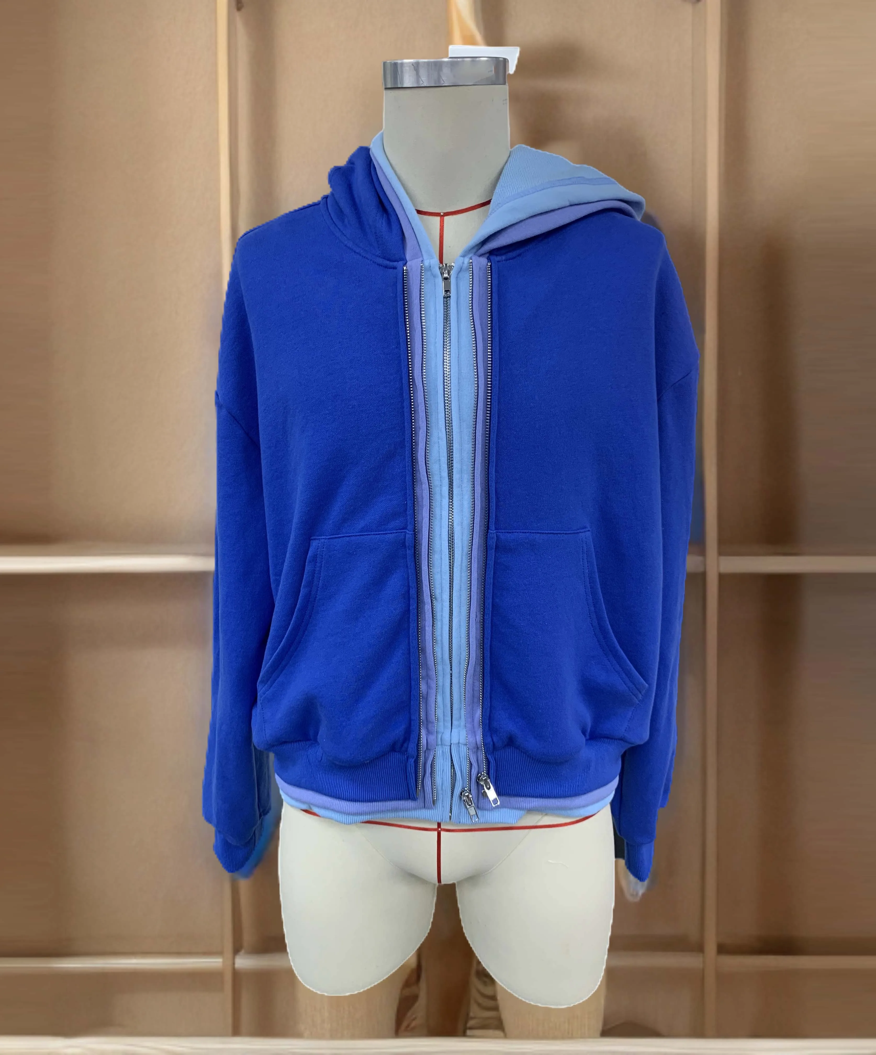 Salati Custom High Quality Zipper Over Size Heavy Cotton French Terry Zip up Triple Layer Unisex Hood Sweatshirt Hoodies Men gallery 7