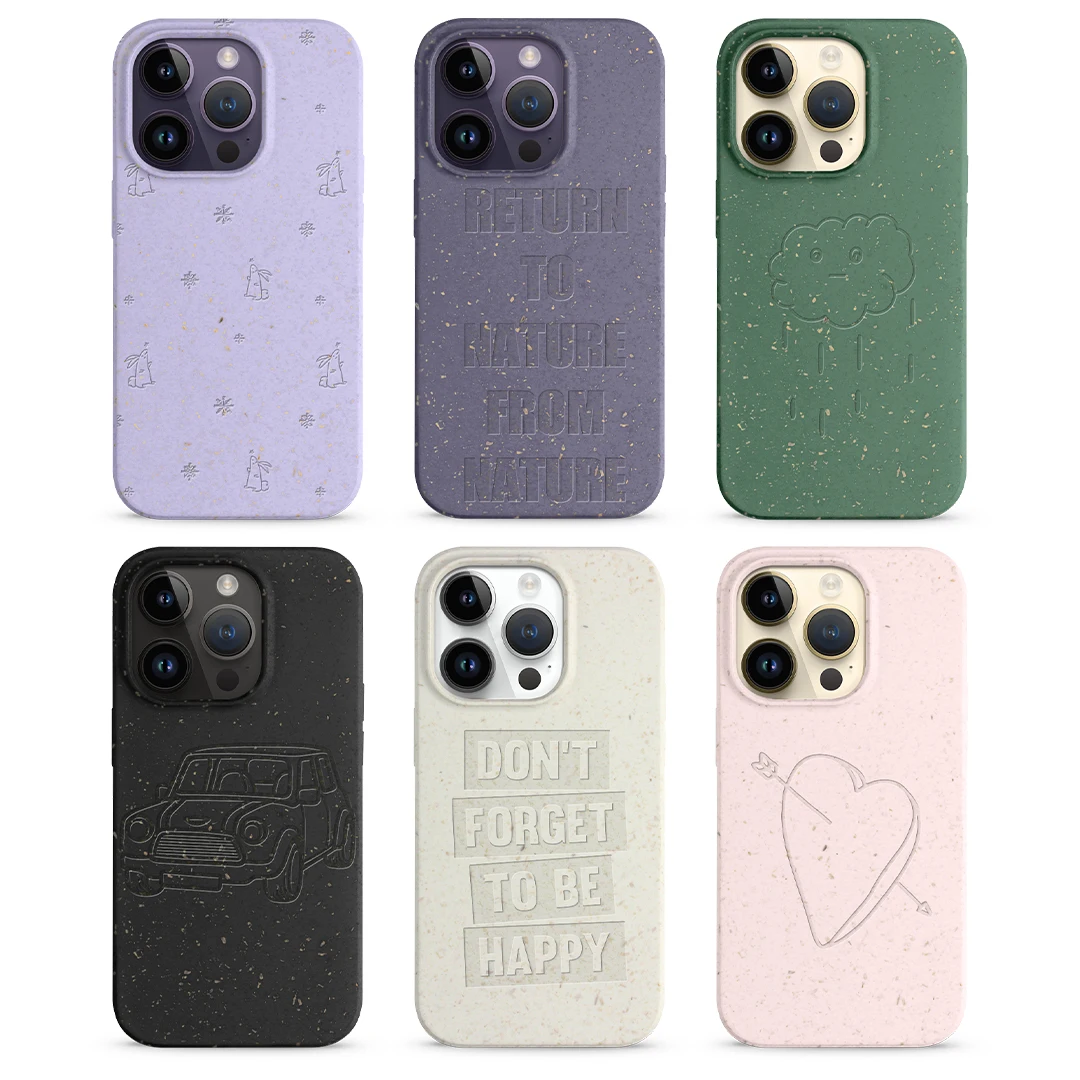 Custom Recyclable Carved logo Biodegradable Recycled Ocean Plastic Phone  case for iPhone 15 Pro 12 13 14 Eco Friendly Phone case