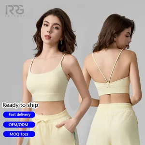 Roregal Women's Sexy Spaghetti Strap  V-Back  Fixed Chest Pad Sports Yoga Bra Breathable Workout Bra for Pilates