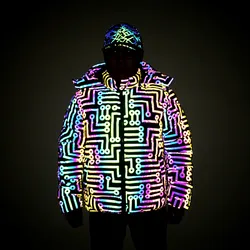 Glow in Dark Neon Reflective Jacket Pants Circuit Board Pattern