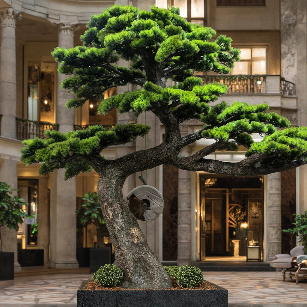 Custom 100% Handmade 2m*2m Fake Big Bonsai Tree Artificial Green 2 Cypress  Pine Tree for Indoor Home Interior Decor