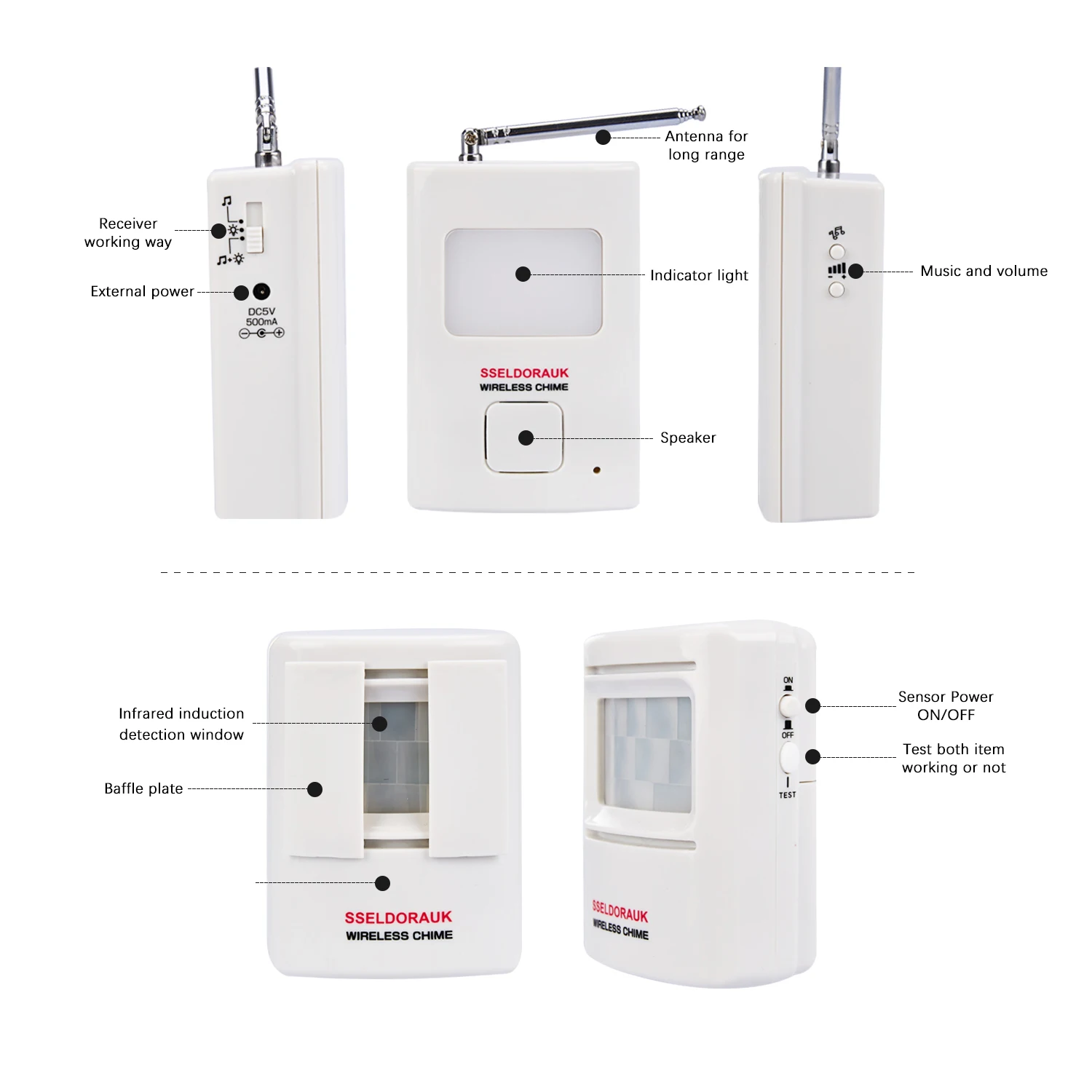 High Quality Certification ABS Plastic Smart Dog Barking Sounds Security Dog Doorbells