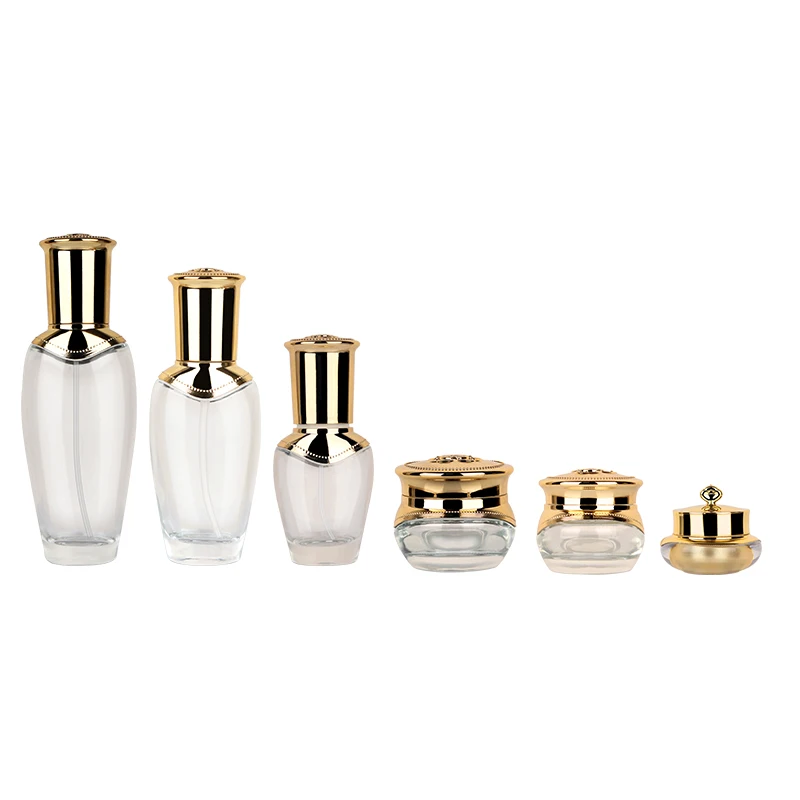 Luxury skincare packaging empty glass cosmetic container bottles cream jar serum lotion pump bottle for cosmetic factory