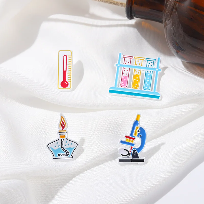 Creative Chemistry Molecular Beaker Equation Metal Enamel Brooch Cartoon Microscope Love Test 