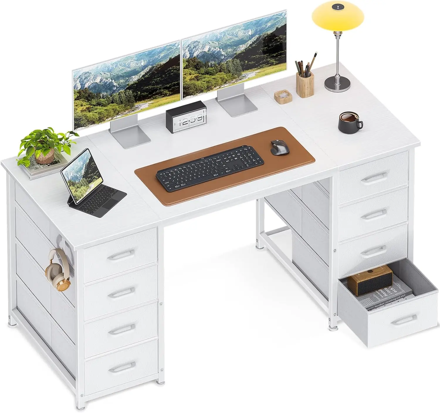 Computer Desk Features AJUNION Modern Computer Desk with Storage Drawers Writing Desk with ...