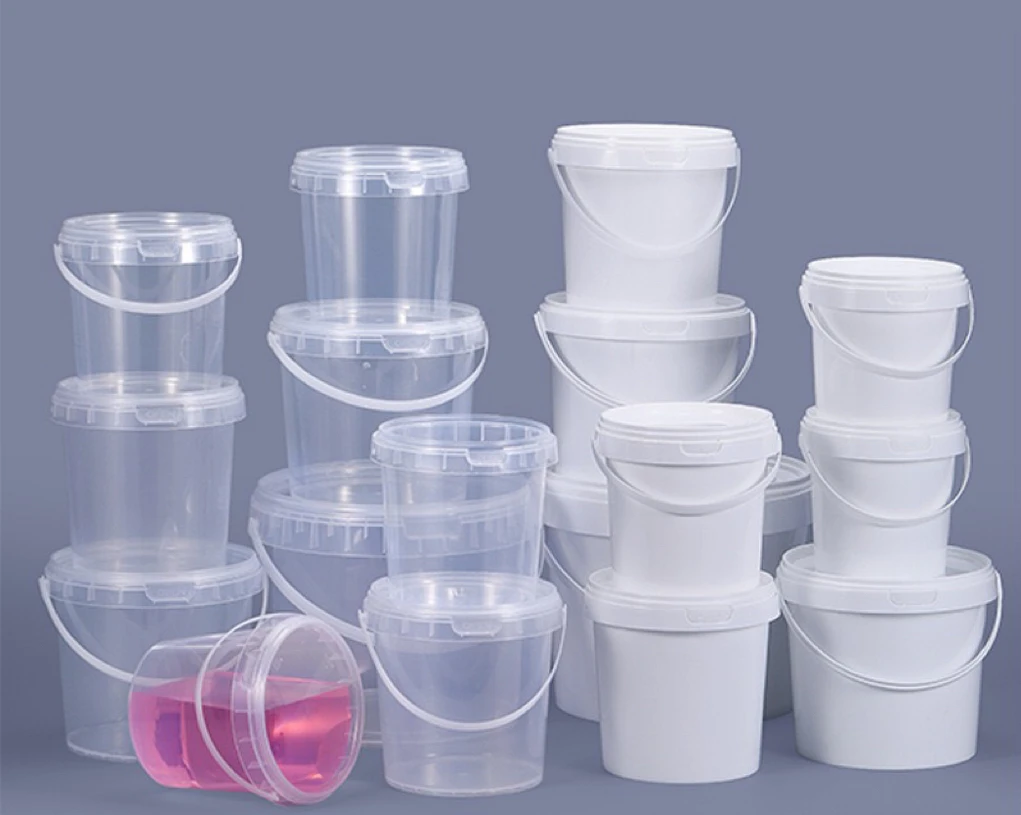 Factory Supply Food Grade Clear Plastic Jars 1L-5L Buckets Handles Lids Custom Colors Printing Logo Container Cream Usage