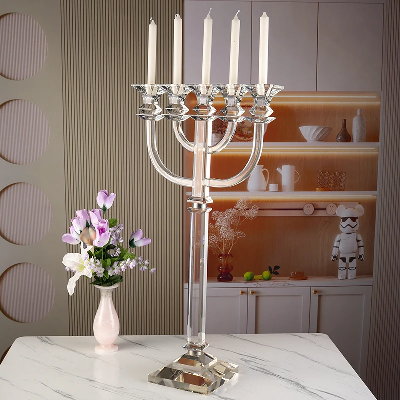 Small Bridge Long Pole Five Row Glass Wedding Furniture Decoration Crystal Candlestick