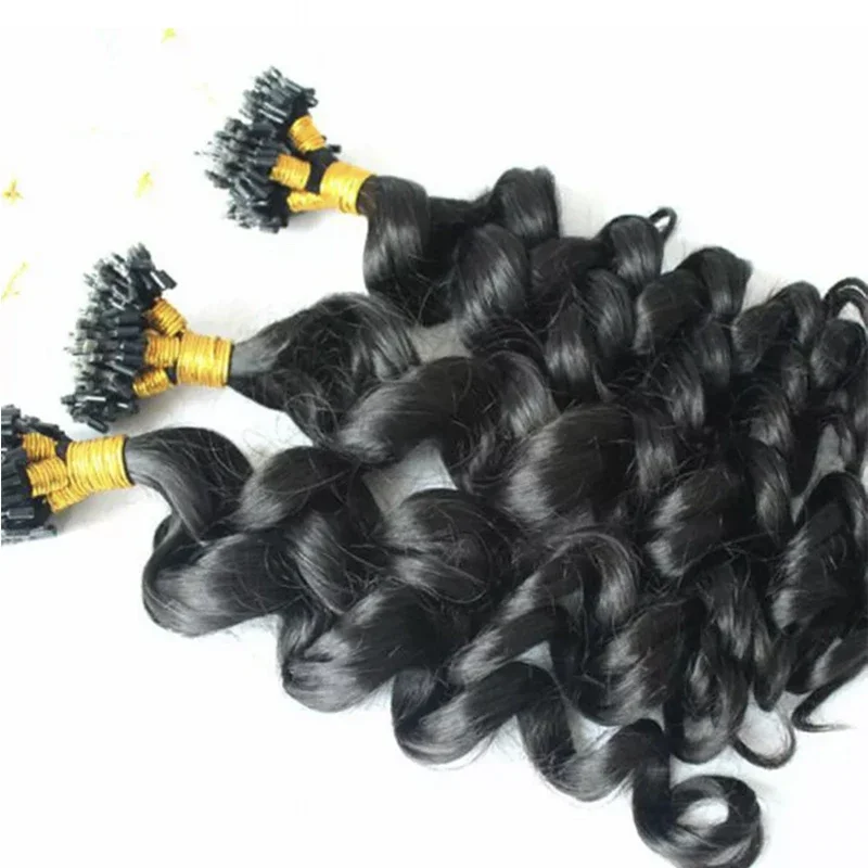 Loose Curl Micro Ring Hair Extensions 1g Stand Remy Black Brown Micro Bead Loop Human Hair Extension_voghion.com