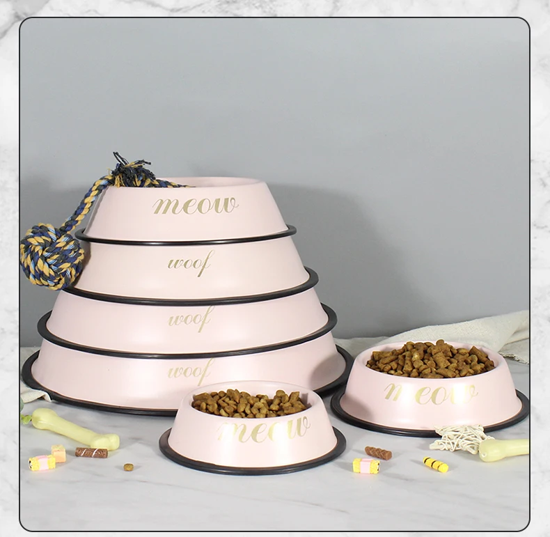 Custom Made Cat Bowl with Rubber No slip Stainless Steel Material Cute Pet Food Bowl Set