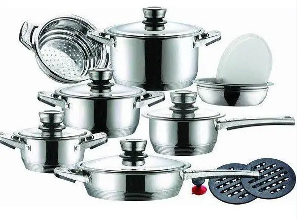 Factory Price Heavy Duty Stainless Steel Cookware Set with Wide Edge Glass Thermometer Lid Premium Metal Construction