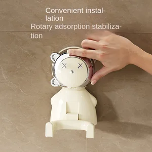 Carton Bear Eco-Friendly Silver Plastic Clothing Strong Load-Bearing Wall Mounted Suction Cup Double Hook Punch-Free Seamless