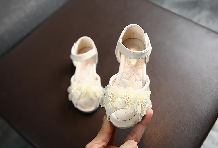 2021 hot sale  fashion  Pearl flower princess Soft bottom children's shoes MS321