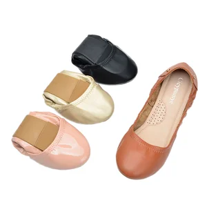 Comfortable Foldable Closed Toe Slip-On Flats Shoes Women Pu Patent Leather Gold Ballet Flats Summer Spring