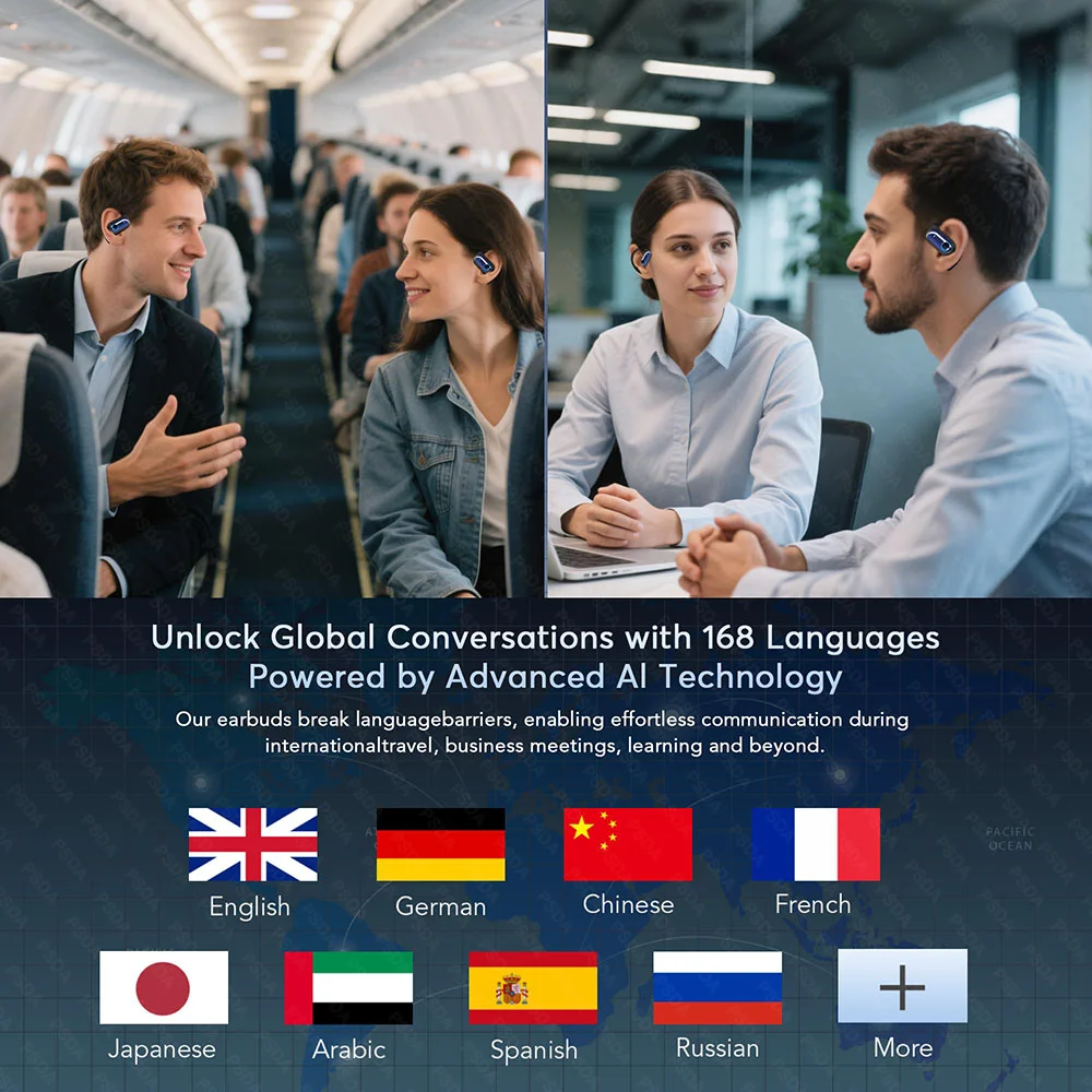 133+ AI Languages AI Translation Earbuds BT5.4 Headphones Translator 4-in-1 Smart Mode T aperçu 3