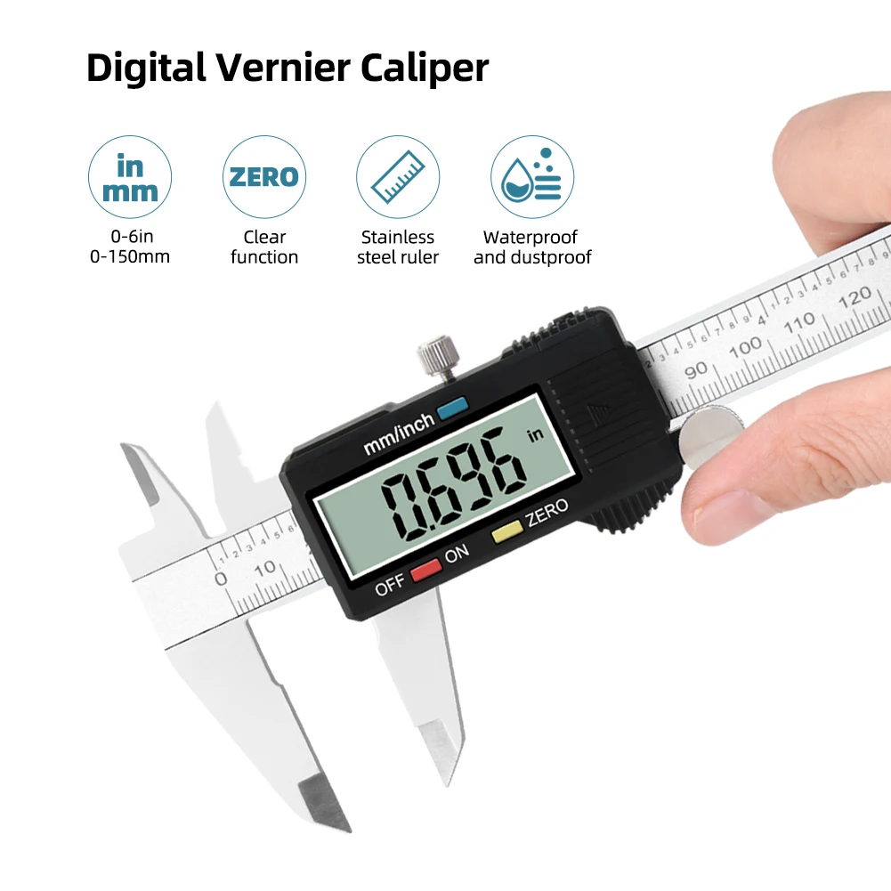 Digital Electronic Gauge Stainless Steel Vernier 150mm 6inch Caliper Micrometer