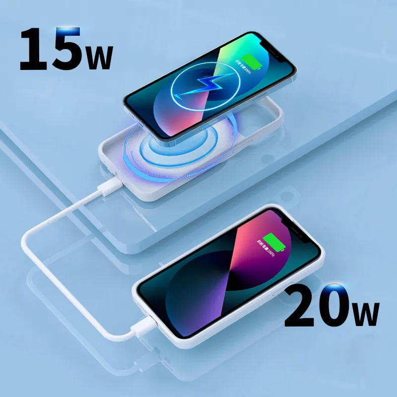 New 8000mah 15w Wireless Charging Case For Iphone 13 Back Up Battery