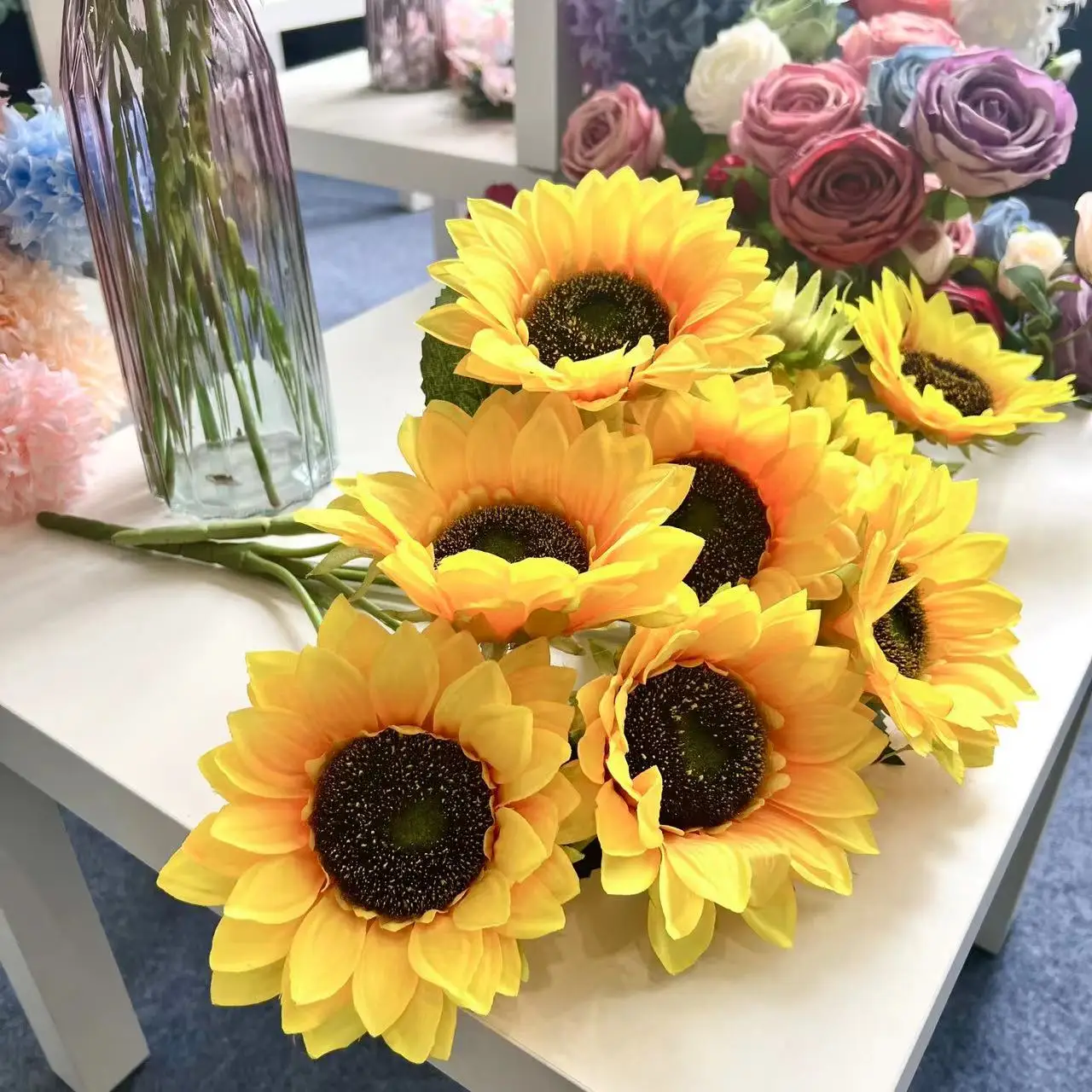 Silk Giant Sunflowers Artificial Flowers Tree Bunch Wholesale For