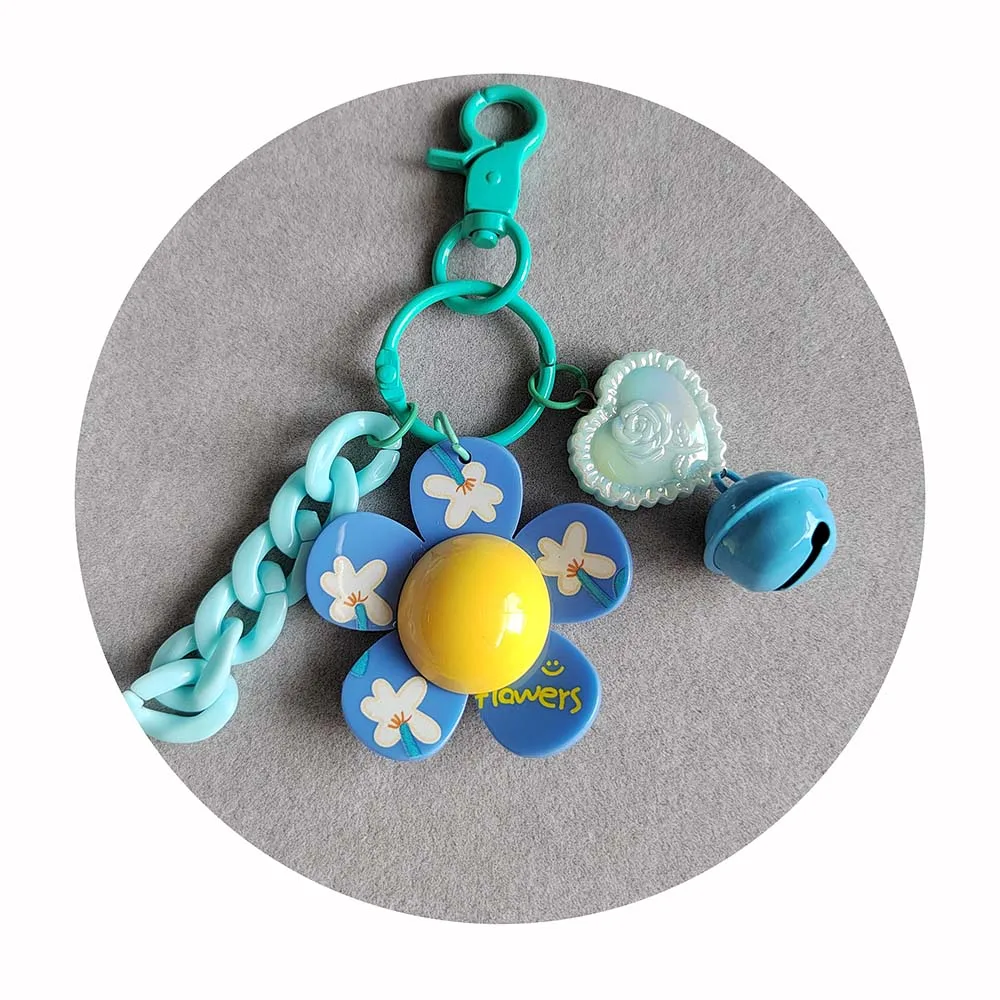 Flower Bell Keychain Acrylic Chain Key Ring Women Wallet Bag Pendant Charms