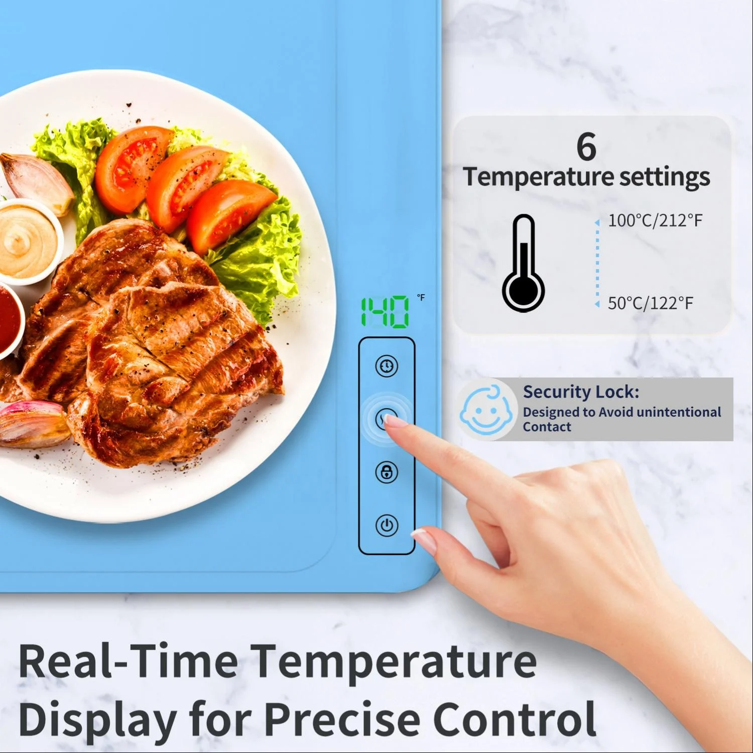 国産 フレキシブルシリコーン食品ウォーマー 電熱プレート 食事の再加熱用 スマート デュアル温度 食品ウォーマー 6