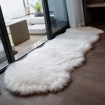 Living room white fluffy sheep fur animal skin rug