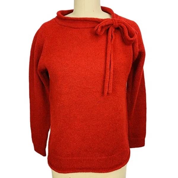 ladies basic round neck tie bow design wool touch plus size sexy hot selling casual pullover  autumn winter sweater