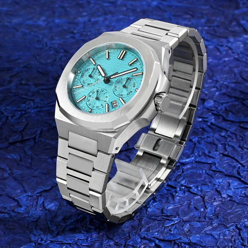 43mm Miyota 9120 Multi-function Men Luxury Dress Watch Embossed Texture Dial Business Automatic Mechanical 10Bar BGW-9