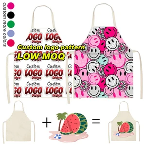 Custom Apron logo pink Waterproof Linen Printed Waterproof Cooking Adjustable Restaurant Kitchen Chef Sublimation Apron
