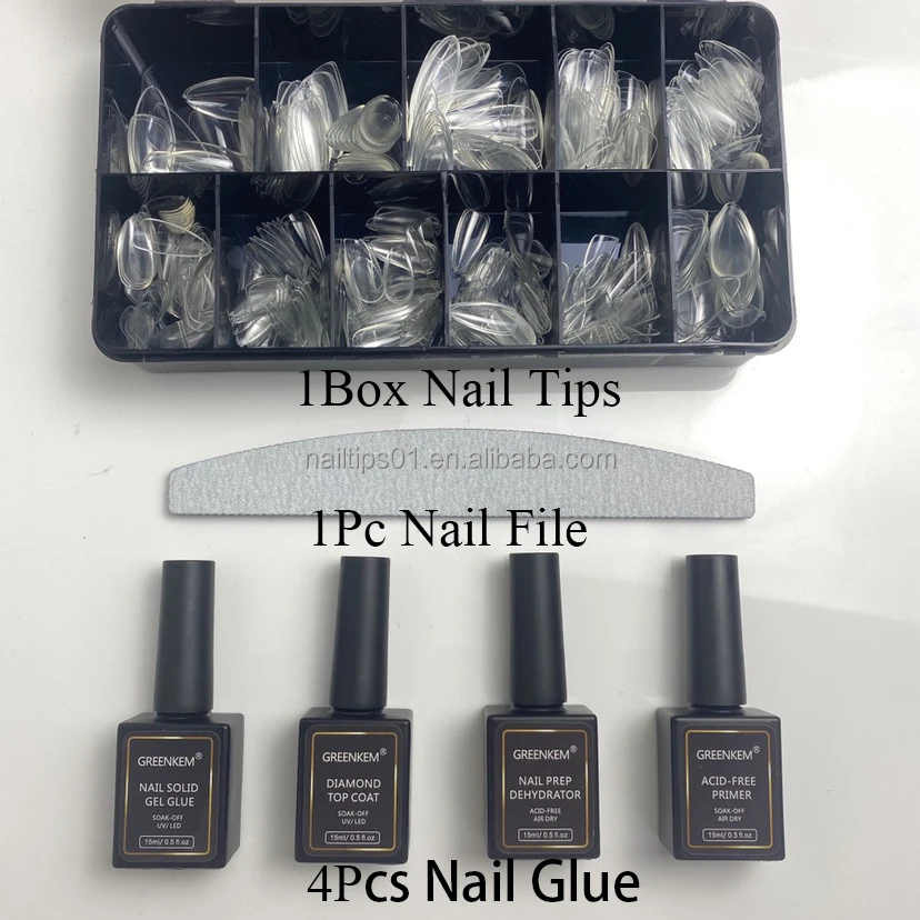 Nail Tip Extension System Set Full Cover Soft Gel Nail Tips Round Square Coffin Diamond Top Coat