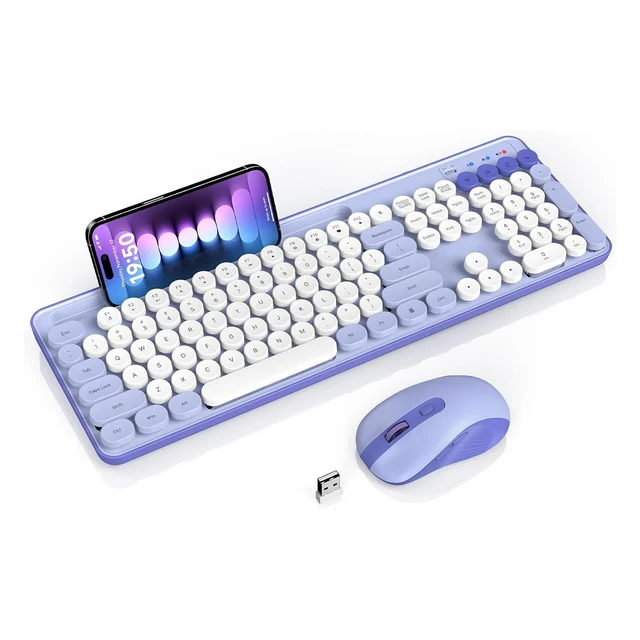Custom Keycaps 109 Keys Silent Typewriter Keyboard with Phone Tablet Computer Holder Colorful Wireless Keyboard and Mouse Combo