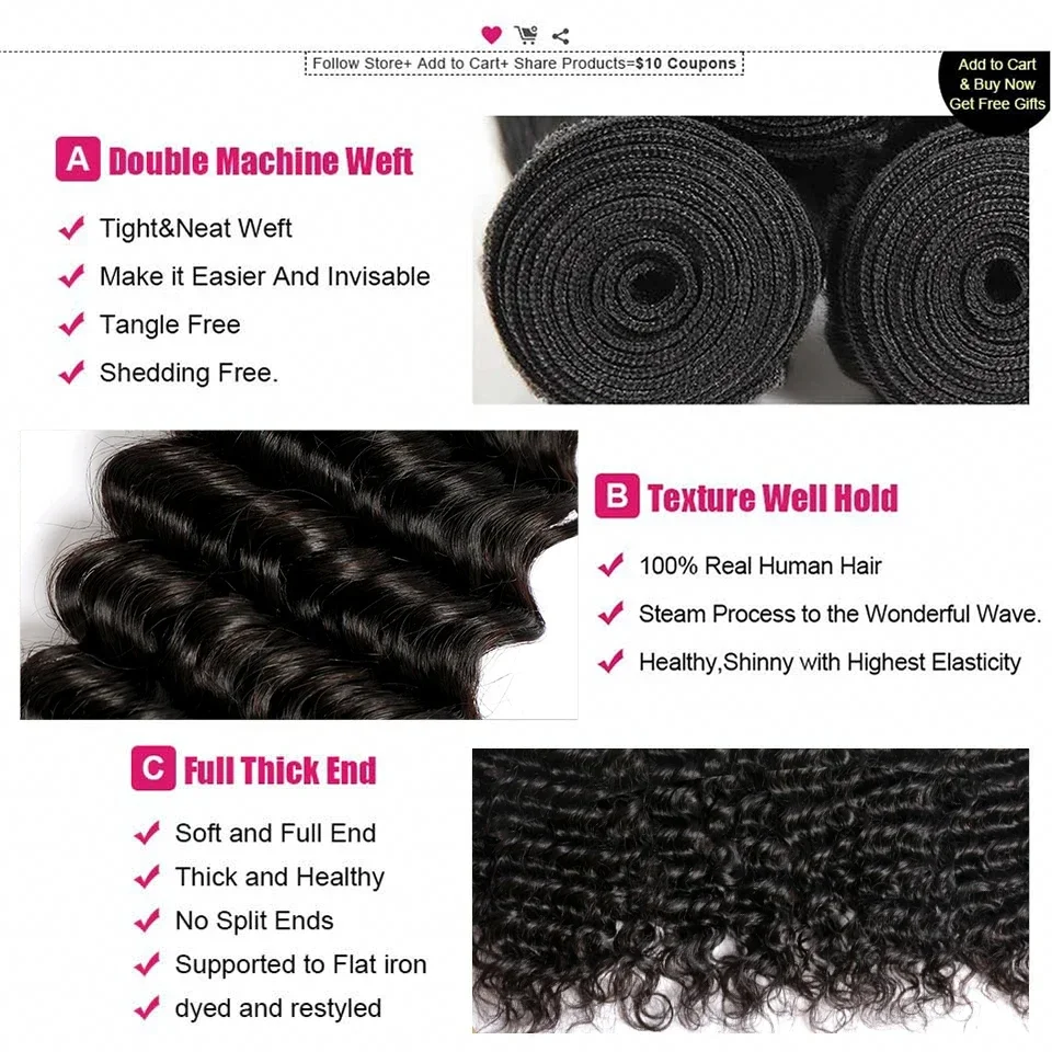30 32 Inch Loose Deep Wave Human Hair Bundles Remy Curly Weave Bundle Raw Virgin Extensions Brazilian_voghion.com