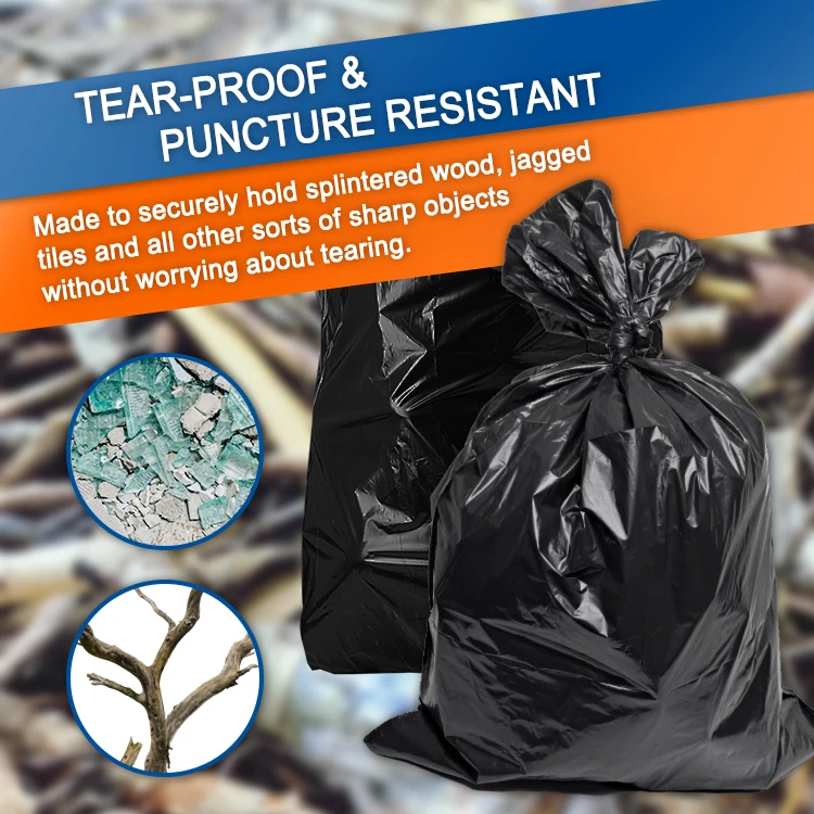 Trash Bags with logo Environment Friendly Jumbo Oxo Big Plastic Garden Waste Rubbish 2401 Flat Black Garbage Bags