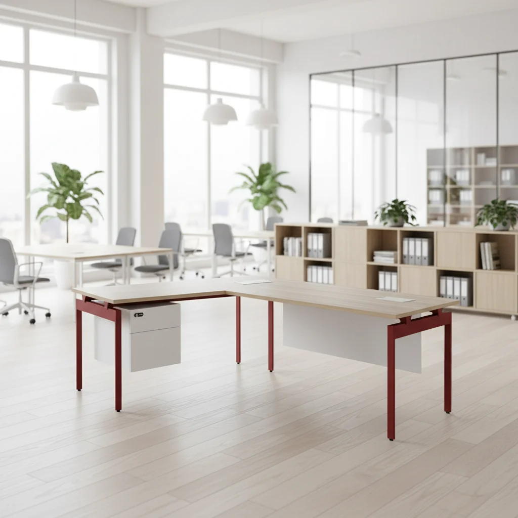 Convertible Manager Desk Steel Frame Workstation Attached Storage Shelves Modern Design Standing Desk for Business 2