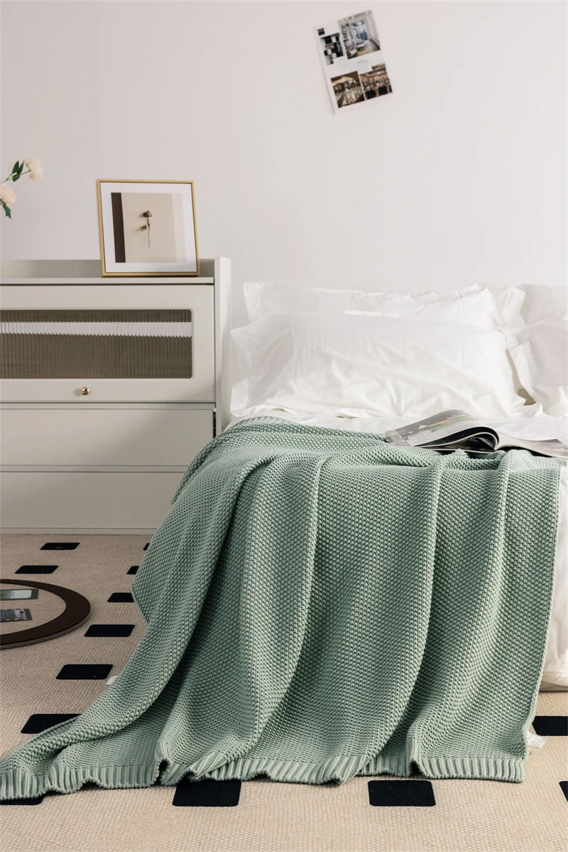 Soft And Comfortable Solid  100% Cotton Knitted Throw Blanket For Children And Hotel Blanket AY details