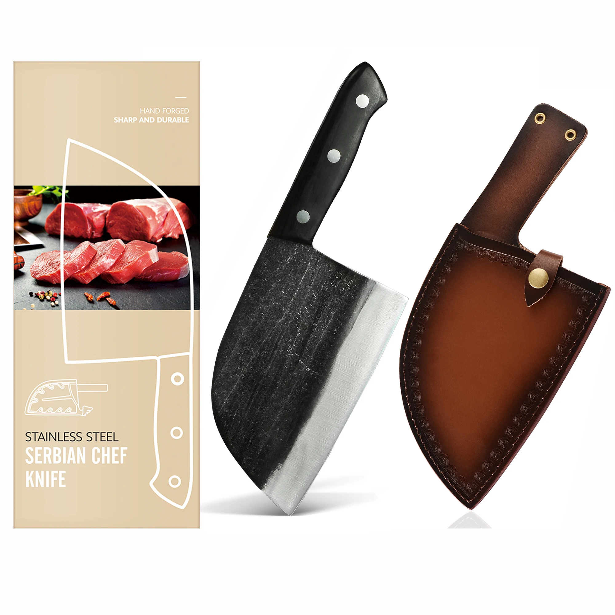 Chef Knife Set Hand Forged Kitchen Butcher Knives Steel Steel Meat Cleaver  Gifts