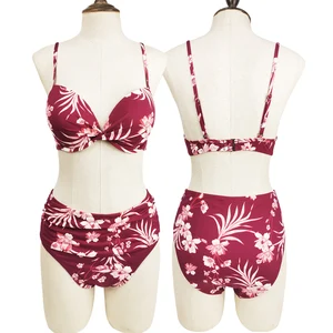 Custom Floral Pattern Swimsuit Beachwear for Ladies Breathable Swim Bathing Suit Two Piece Sexy Bikinis Set for Women