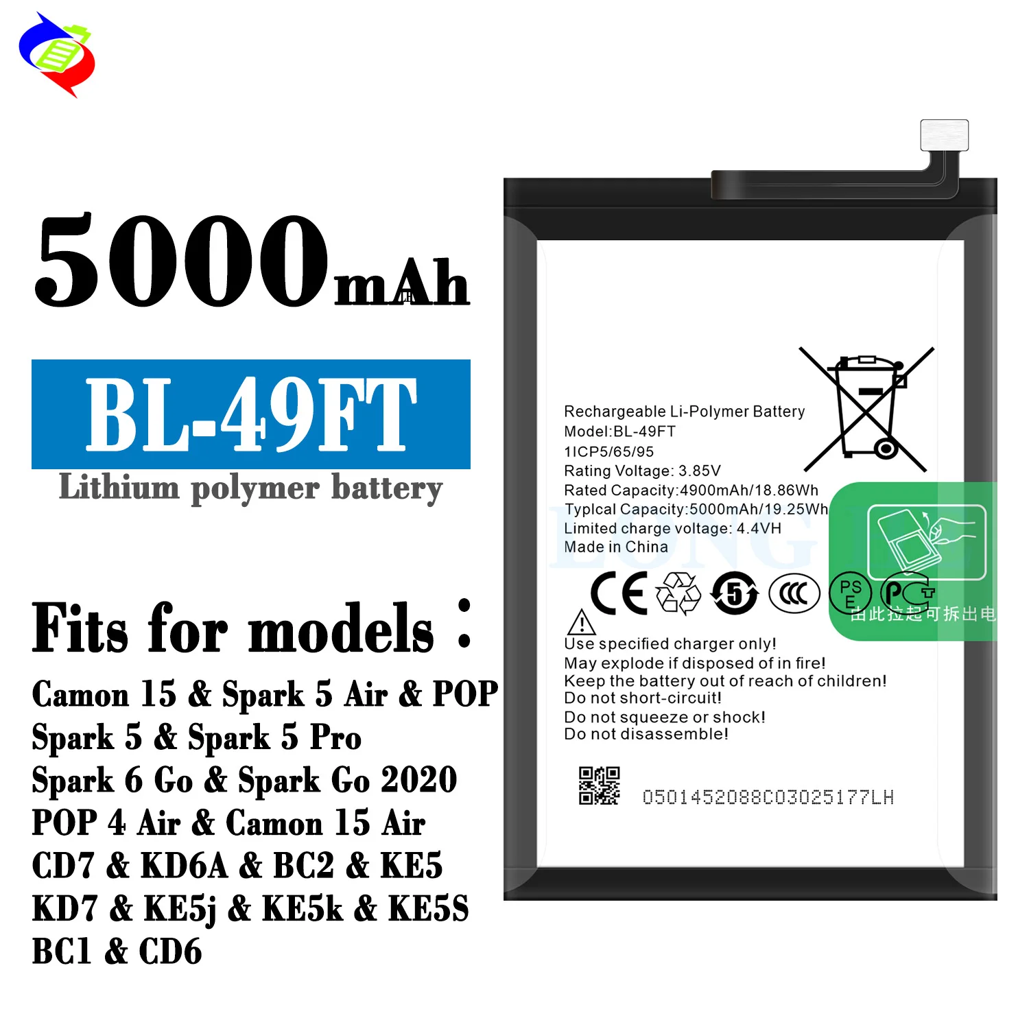 Rechargeable Li-Ion Polymer Battery BL-49FT for TECNO CD6