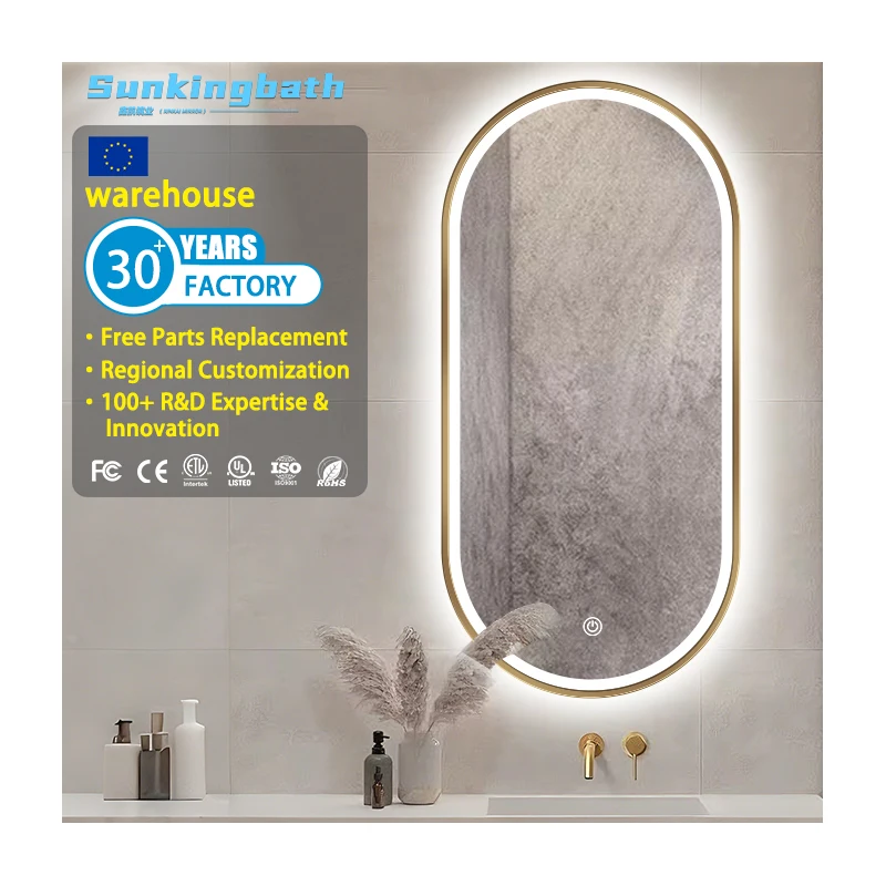 Anti Fog Smart Oval Makeup Mirror Black Made to Measure Bathroom Led Mirror With Black Frame Battery Sensor