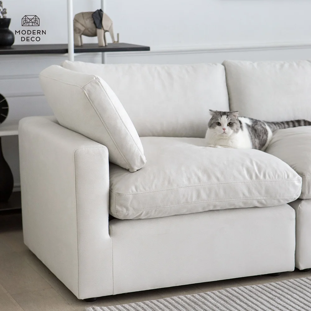 Pesanan Dibuat Khas Memandu Cecair Tahan Noda Tahan Siraman Putih Ramah Hewan Peliharaan Kain Sofa Couches Bahagian Modular Sofa