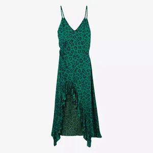 Clothing Manufacturer Custom Spring Summer Green v Neck Sleeveless Elegant Casual Women Leopard Print Midi Dress