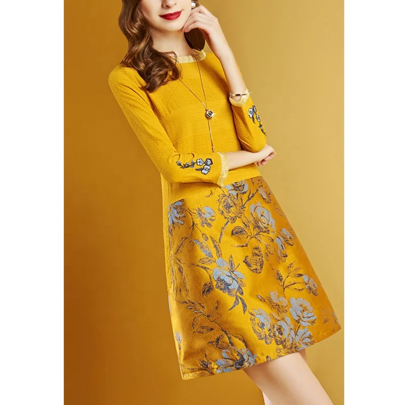 wrap dresses Blue Floral Wrap Midi Dress - Long Sleeve Dresses