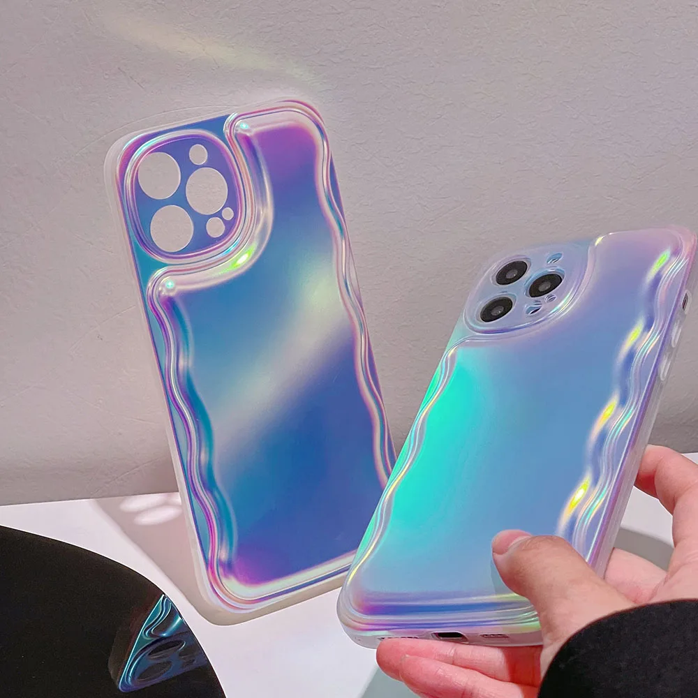 Simple Phone Cases For Iphone 15 14 13 12 11 Xr Xs Pro Max Plus Laser Gradient Color Silicone Case Wavy Pattern Sjk509 Laudtec details