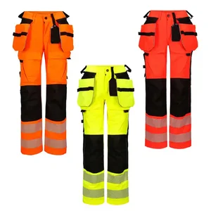 Reflective Safety Work Pants Men Multi Pockets Hi-Vis Long Pants Men WorkWear Cargo Pants